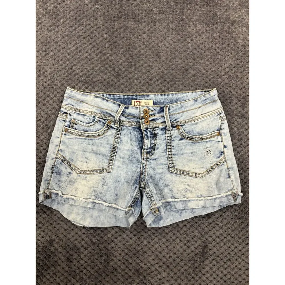 LEI Acid Washed Denim Jean Shorts Cutoffs Low Rise Women's Size 9 - Picture 1 of 8